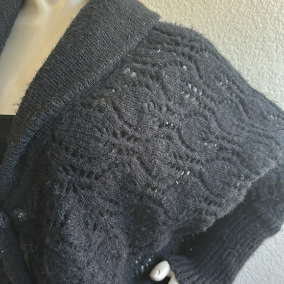 VTG Free People Black Wool Chunky Knit Cropped Cardigan Wrap Sweater - Picture 5 of 8
